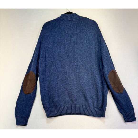 Chaps Mens Pullover Sweater Button Collar & Suede Elbow Patches XXL Blue - Picture 9 of 13